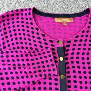 Ellen Tracy Pink & Black Polka Dot Button Cardigan Sweater Womens Size S Career‎
